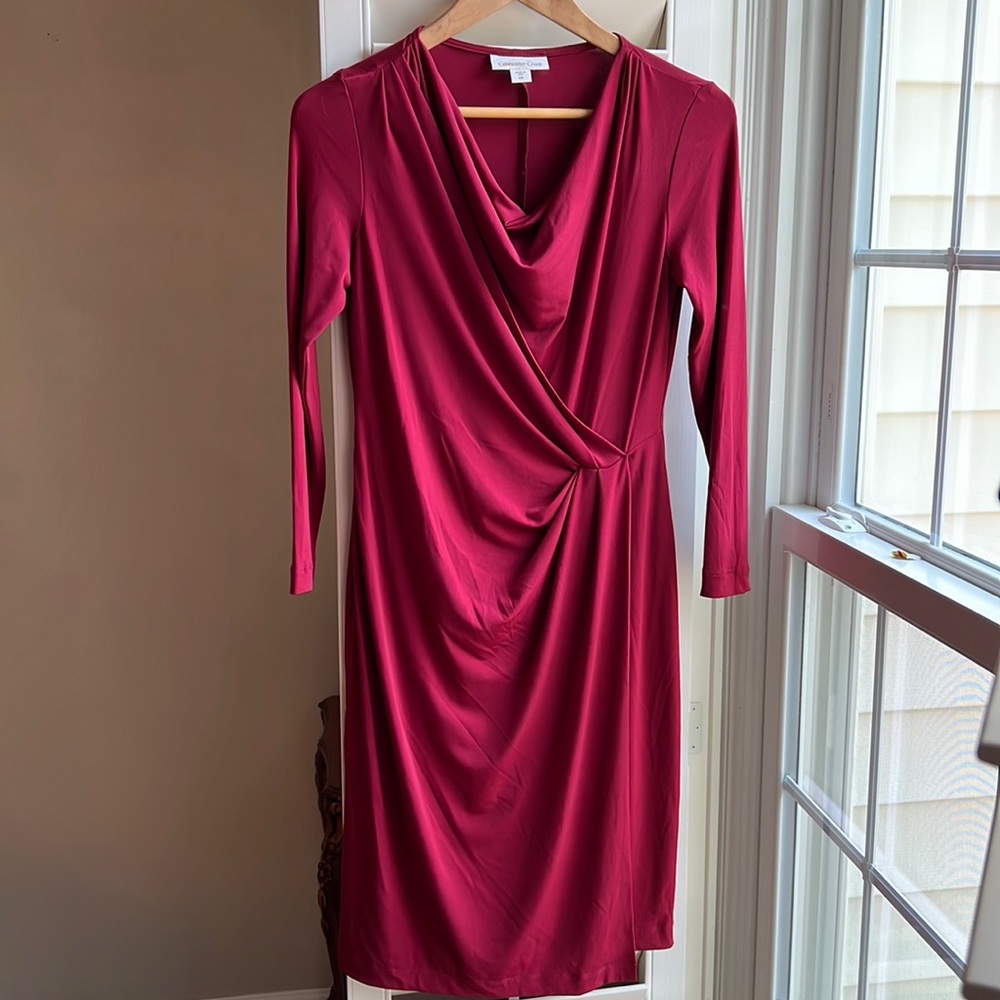Coldwater Creek Stretc Red Knee Length Faux Wrap Dress P4